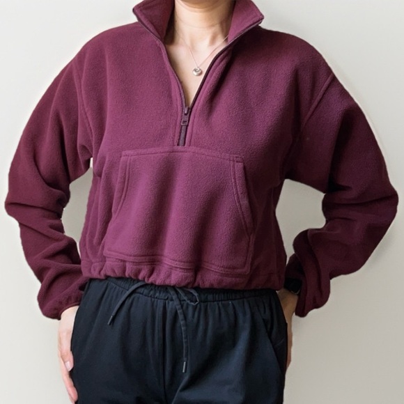 TNA Tops - Aritzia TNA Burgundy Plum Quarter-Zip Fleece Pullover Size 2XS